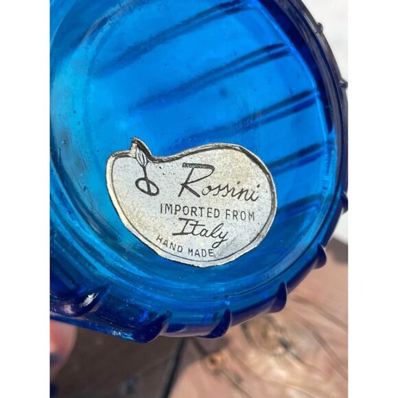 Vintage Italian Empoli Genie Bottle Ribbed Kingfisher Cobalt Blue Glass Decanter - Picture 8 of 10